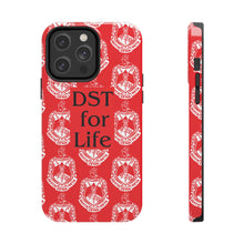 Load image into Gallery viewer, Phone Case in Red with DST Crest in White and DST for Life in Black
