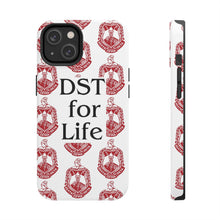 Load image into Gallery viewer, Phone Case in White with DST Crest in Red and DST for Life in Black
