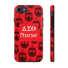 Load image into Gallery viewer, Phone Case in Red with DST Crest in Black with DST Nurse Theme
