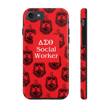 Load image into Gallery viewer, Phone Case in Red with DST Crest in Black with DST Social Worker Theme
