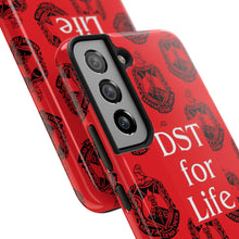 Load image into Gallery viewer, Phone Case in Red with DST Crest in Black with DST for Life in White
