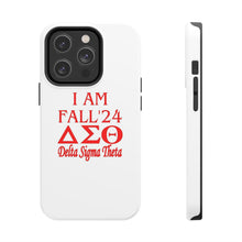 Load image into Gallery viewer, Phone Case in White with I AM FALL &#39;24 DST Theme in Red
