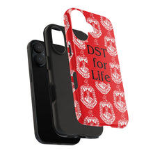 Load image into Gallery viewer, Phone Case in Red with DST Crest in White and DST for Life in Black
