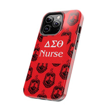 Load image into Gallery viewer, Phone Case in Red with DST Crest in Black with DST Nurse Theme
