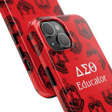 Load image into Gallery viewer, Phone Case in Red with DST Crest in Black with DST Educator Theme
