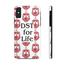 Load image into Gallery viewer, Phone Case in White with DST Crest in Red and DST for Life in Black
