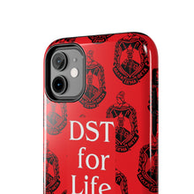 Load image into Gallery viewer, Phone Case in Red with DST Crest in Black with DST for Life in White
