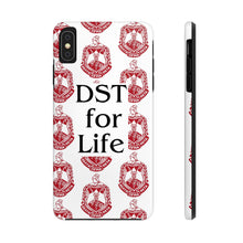 Load image into Gallery viewer, Phone Case in White with DST Crest in Red and DST for Life in Black
