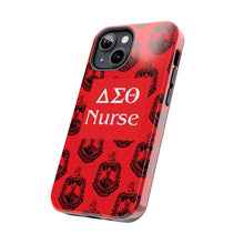 Load image into Gallery viewer, Phone Case in Red with DST Crest in Black with DST Nurse Theme
