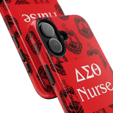 Load image into Gallery viewer, Phone Case in Red with DST Crest in Black with DST Nurse Theme
