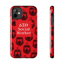 Load image into Gallery viewer, Phone Case in Red with DST Crest in Black with DST Social Worker Theme
