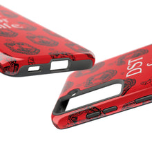 Load image into Gallery viewer, Phone Case in Red with DST Crest in Black with DST for Life in White
