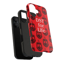 Load image into Gallery viewer, Phone Case in Red with DST Crest in Black with DST for Life in White
