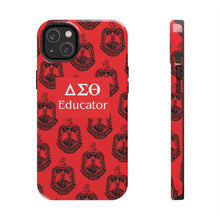 Load image into Gallery viewer, Phone Case in Red with DST Crest in Black with DST Educator Theme
