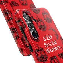 Load image into Gallery viewer, Phone Case in Red with DST Crest in Black with DST Social Worker Theme
