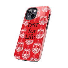 Load image into Gallery viewer, Phone Case in Red with DST Crest in White and DST for Life in Black
