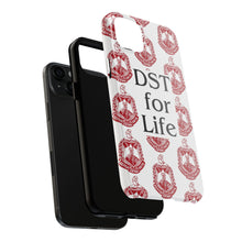 Load image into Gallery viewer, Phone Case in White with DST Crest in Red and DST for Life in Black
