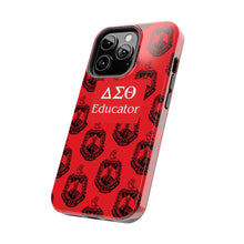 Load image into Gallery viewer, Phone Case in Red with DST Crest in Black with DST Educator Theme
