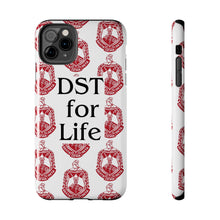 Load image into Gallery viewer, Phone Case in White with DST Crest in Red and DST for Life in Black
