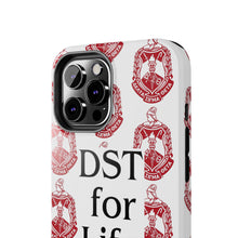 Load image into Gallery viewer, Phone Case in White with DST Crest in Red and DST for Life in Black
