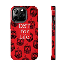 Load image into Gallery viewer, Phone Case in Red with DST Crest in Black with DST for Life in White
