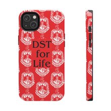 Load image into Gallery viewer, Phone Case in Red with DST Crest in White and DST for Life in Black
