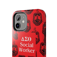 Load image into Gallery viewer, Phone Case in Red with DST Crest in Black with DST Social Worker Theme
