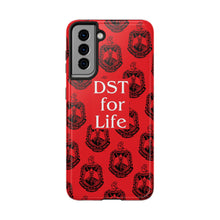 Load image into Gallery viewer, Phone Case in Red with DST Crest in Black with DST for Life in White
