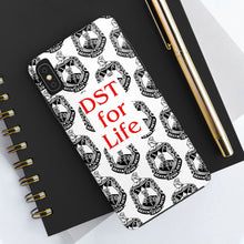 Load image into Gallery viewer, Phone Case in White with the DST Crest in Black and DST for Life in Red
