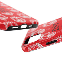 Load image into Gallery viewer, Phone Case in Red with DST Crest in White and DST for Life in Black
