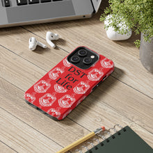 Load image into Gallery viewer, Phone Case in Red with DST Crest in White and DST for Life in Black
