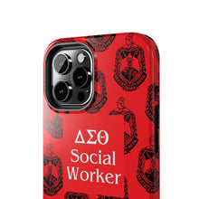 Load image into Gallery viewer, Phone Case in Red with DST Crest in Black with DST Social Worker Theme
