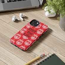 Load image into Gallery viewer, Phone Case in Red with DST Crest in White and DST for Life in Black
