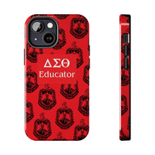 Load image into Gallery viewer, Phone Case in Red with DST Crest in Black with DST Educator Theme
