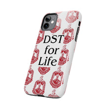 Load image into Gallery viewer, Phone Case in White with DST Crest in Red and DST for Life in Black
