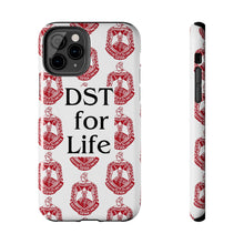 Load image into Gallery viewer, Phone Case in White with DST Crest in Red and DST for Life in Black
