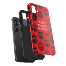 Load image into Gallery viewer, Phone Case in Red with DST Crest in Black with DST Social Worker Theme
