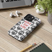 Load image into Gallery viewer, Phone Case in White with the DST Crest in Black and DST for Life in Red
