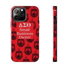 Load image into Gallery viewer, Phone Case in Red with DST Crest in Black with DST Small Business Owner Theme
