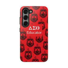 Load image into Gallery viewer, Phone Case in Red with DST Crest in Black with DST Educator Theme
