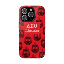 Load image into Gallery viewer, Phone Case in Red with DST Crest in Black with DST Educator Theme
