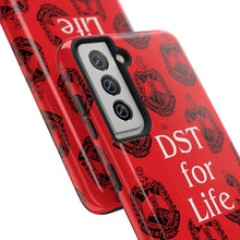 Load image into Gallery viewer, Phone Case in Red with DST Crest in Black with DST for Life in White
