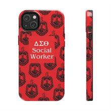 Load image into Gallery viewer, Phone Case in Red with DST Crest in Black with DST Social Worker Theme
