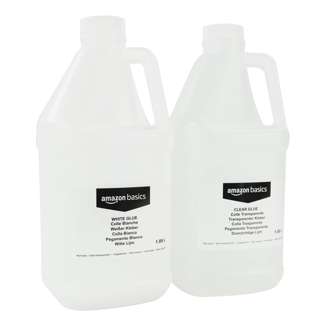 Amazon Basics 1/2 Gallon Clear Glue and 1/2 Gallon White Glue, 2-Pack Combo Glue for Perfect Slime, Transparent/White, 64 fl oz