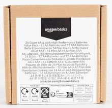 Load image into Gallery viewer, Amazon Basics 24 Count AA &amp; AAA High-Performance Alkaline Batteries Value Pack - 12 Double AA Batteries and 12 Triple AAA Batteries
