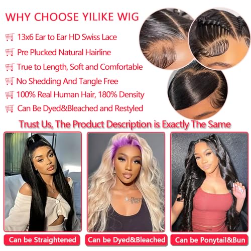 Yilike 28 Inch 13x6 Lace Front Wigs Human Hair Pre Plucked  display picture 1