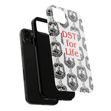 Load image into Gallery viewer, Phone Case in White with the DST Crest in Black and DST for Life in Red
