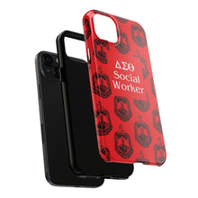 Load image into Gallery viewer, Phone Case in Red with DST Crest in Black with DST Social Worker Theme
