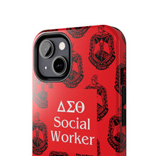 Load image into Gallery viewer, Phone Case in Red with DST Crest in Black with DST Social Worker Theme
