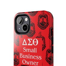 Load image into Gallery viewer, Phone Case in Red with DST Crest in Black with DST Small Business Owner Theme
